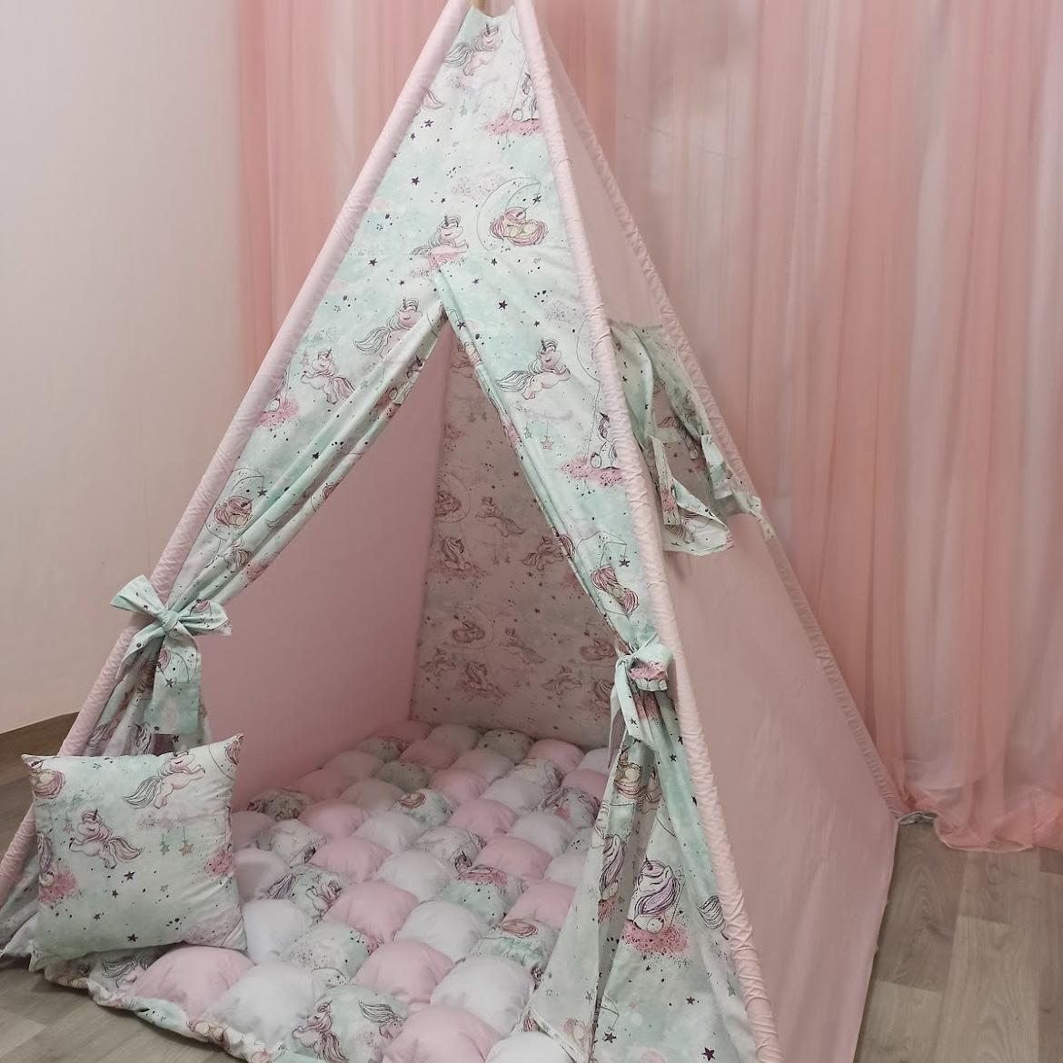 Tenda gioco con tappeto unicorno rosa