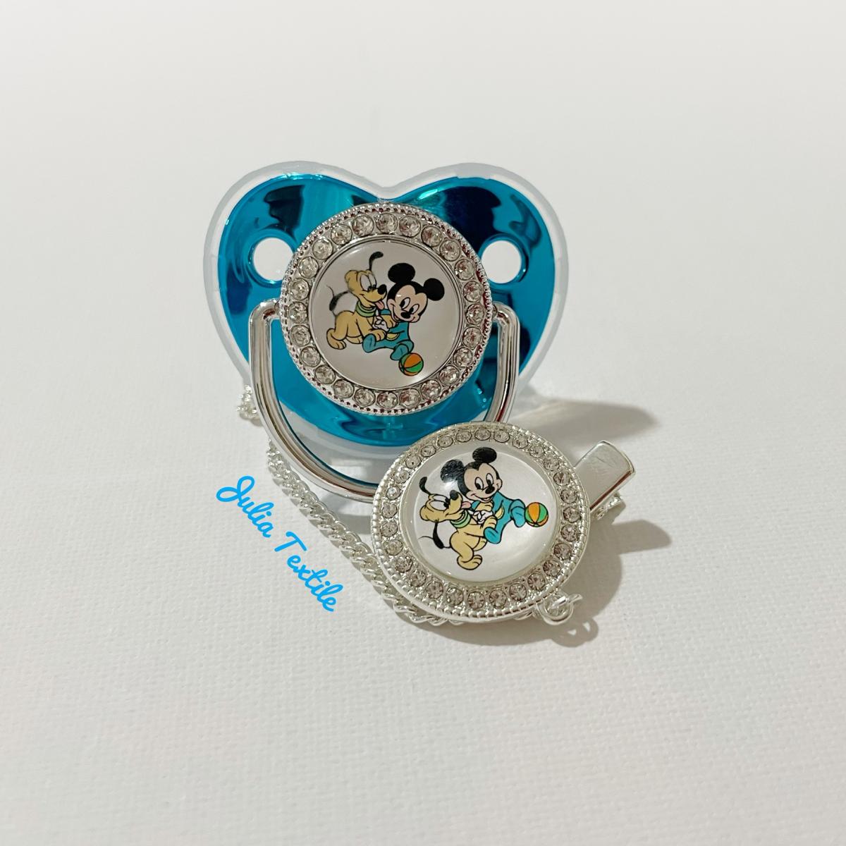 Ciuccio Disney con catenina Mickey blu