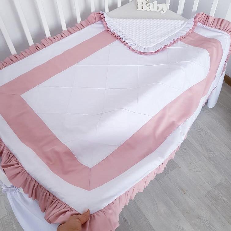 Coperta double face decorata rosa panna