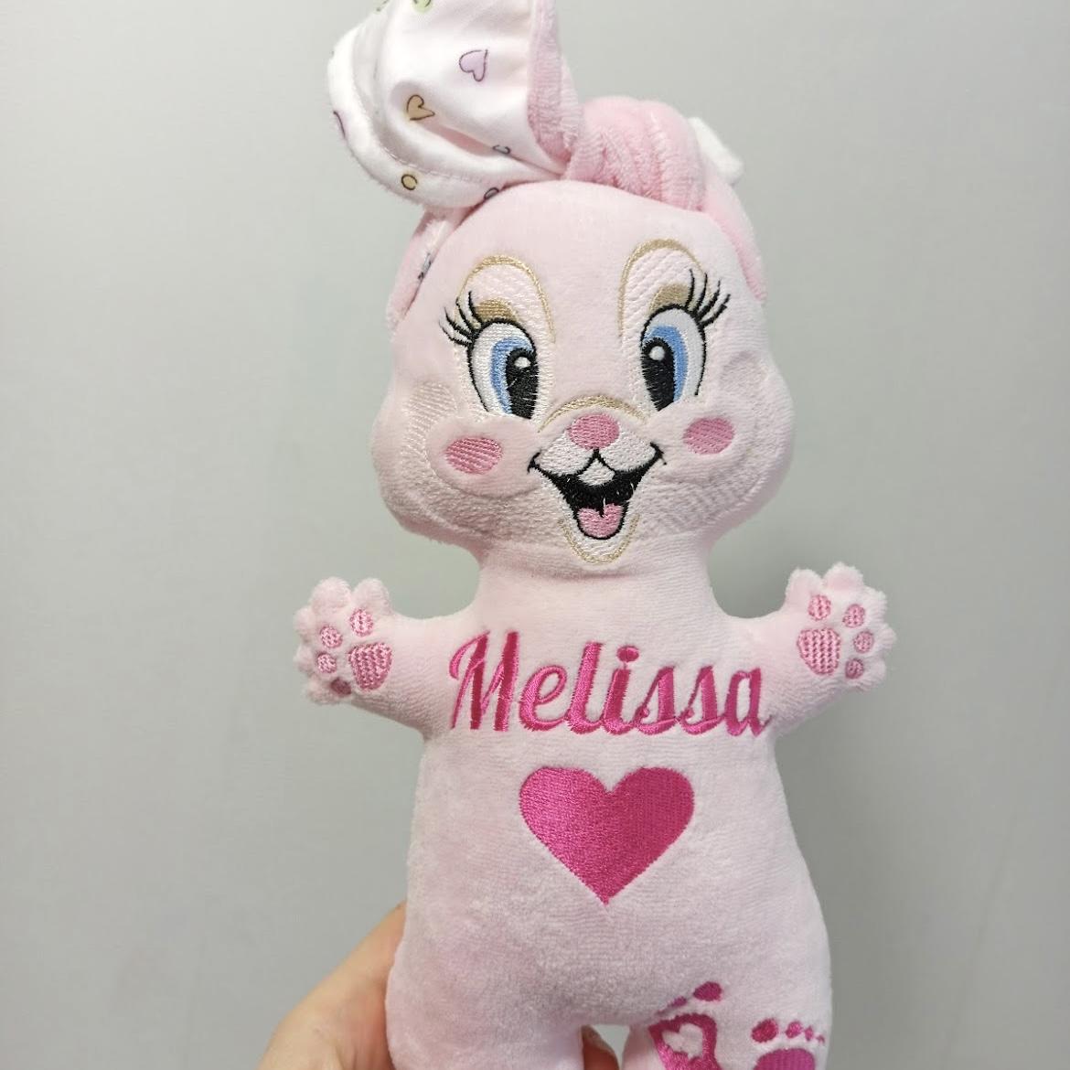 Pupazzo personalizzato coniglietta rosa fucsia