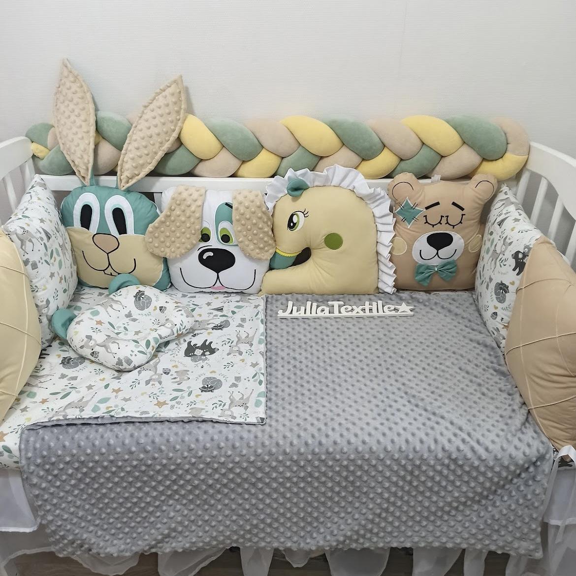 Character cushions in the colorful forest