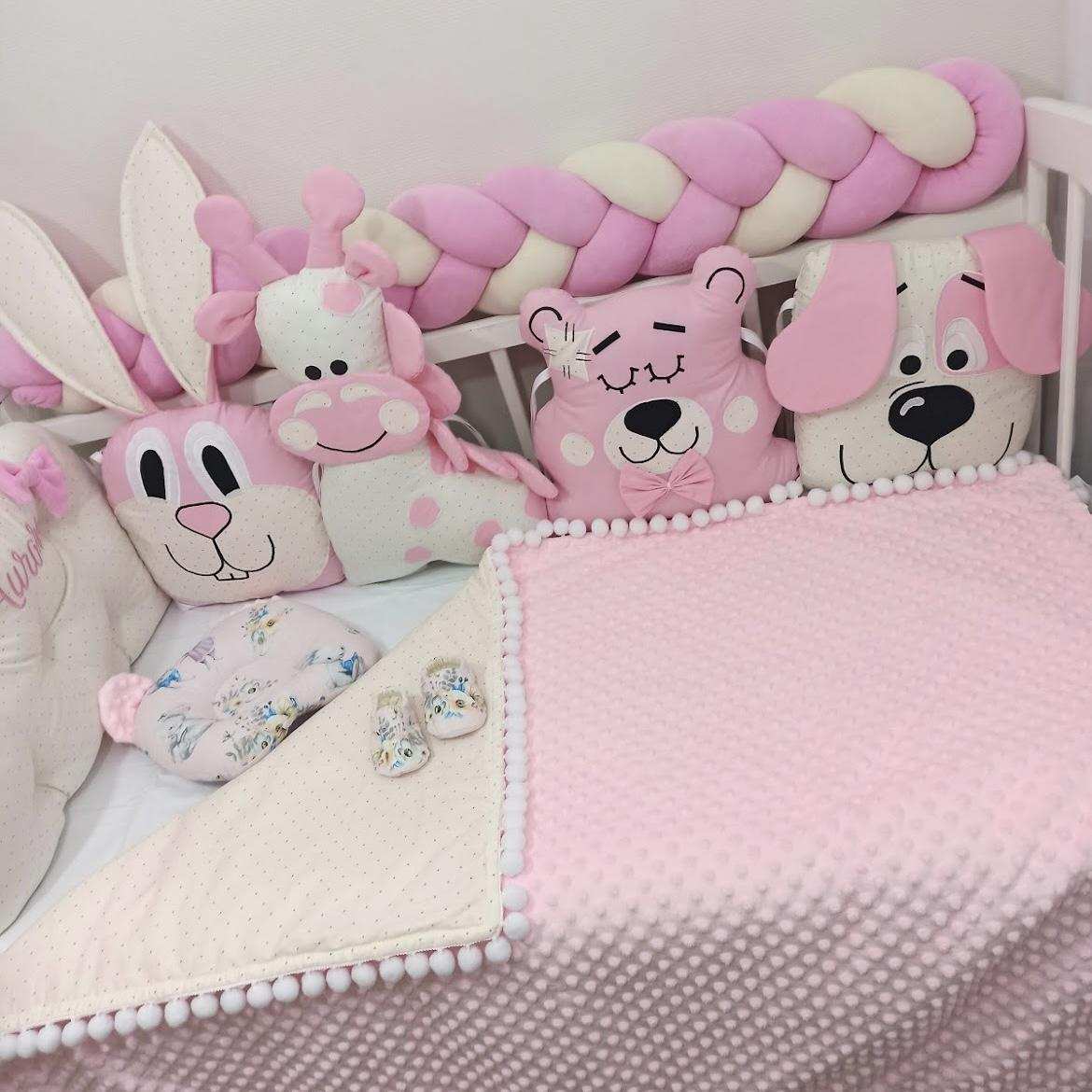 White pink bunny character cushions