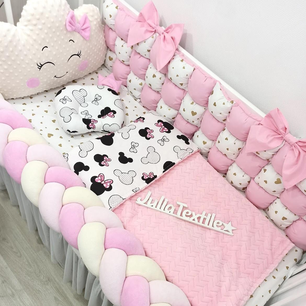 Cream pink minnie character cushion set