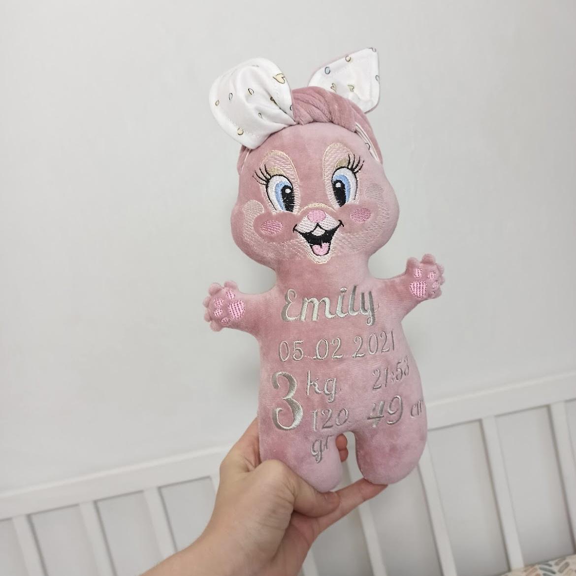 Pupazzo personalizzato coniglietta rosa antico