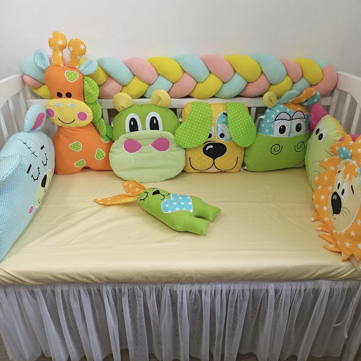 Set of colorful character cushions