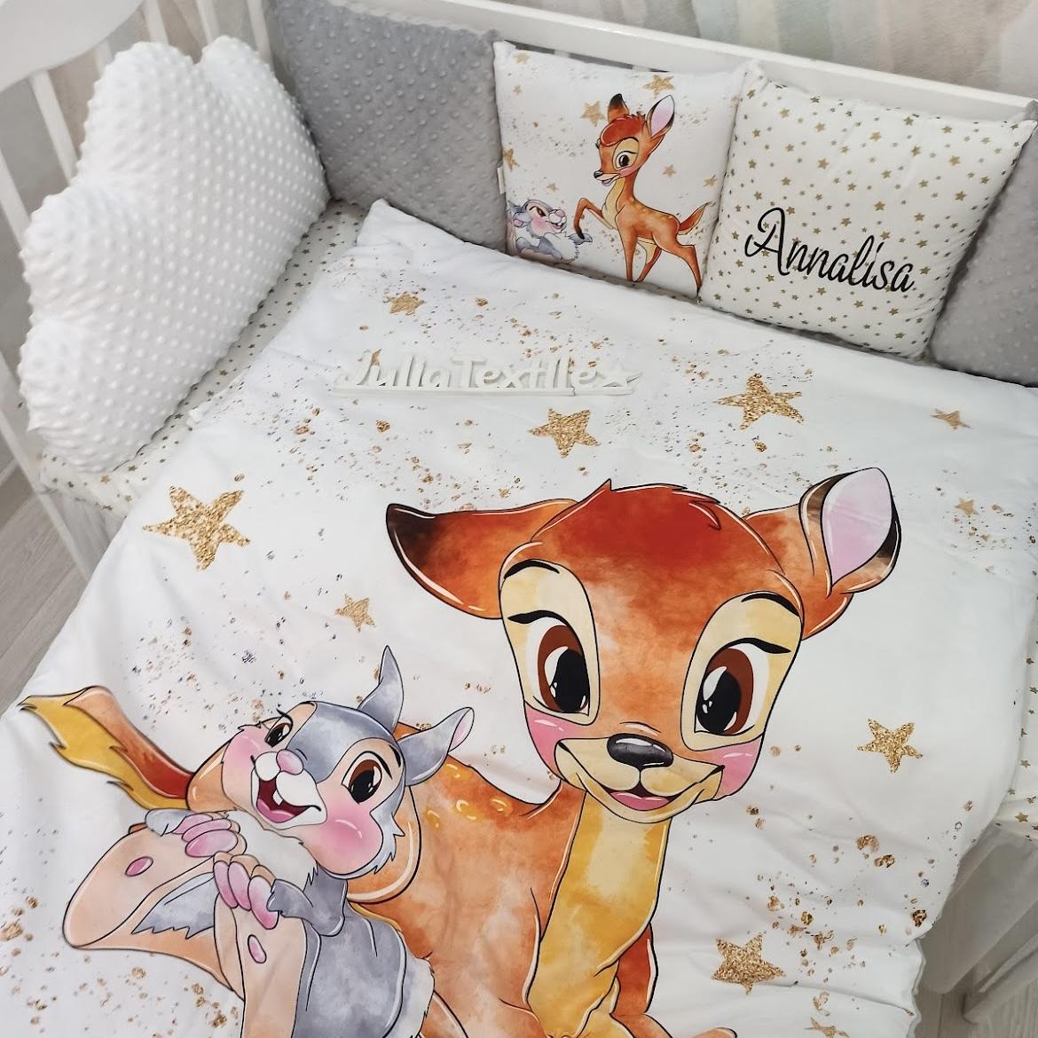 Set cuscini con la stampa bambi e tamburino grigio bianco