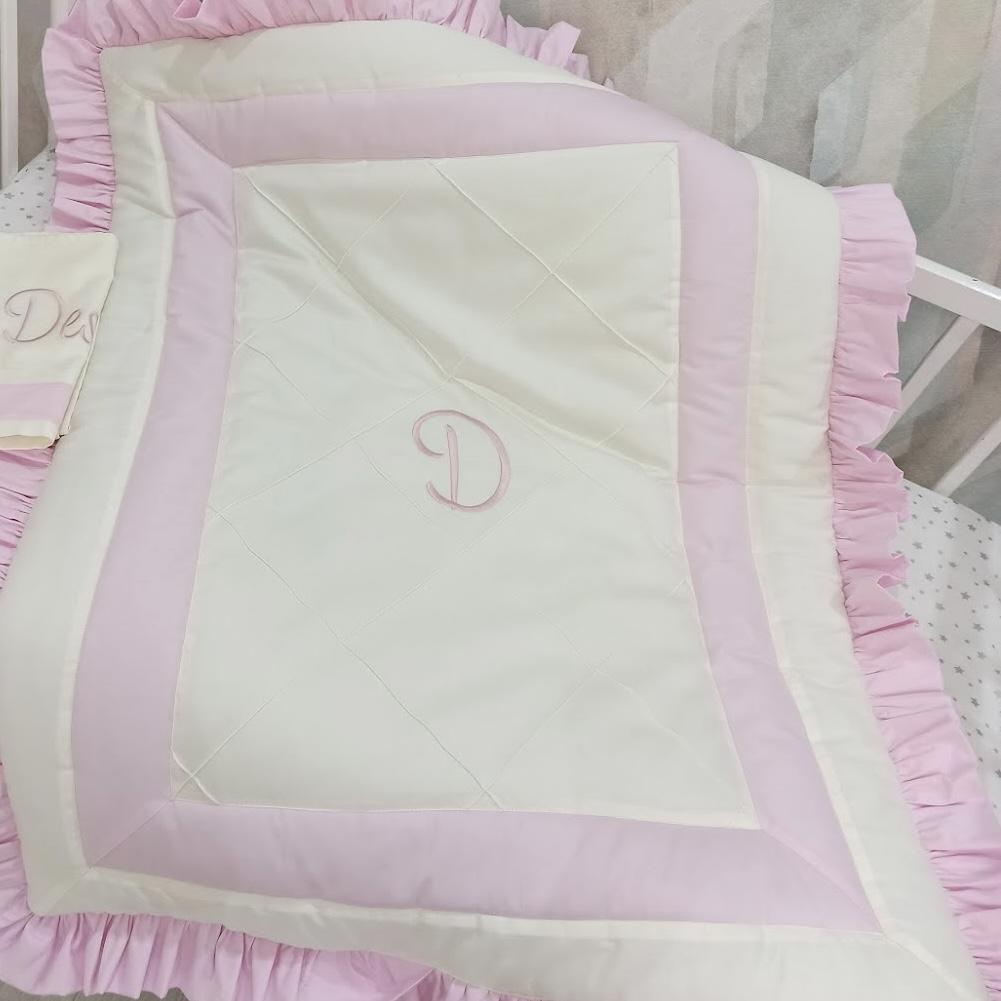 Coperta double face decorata panna rosa chiaro