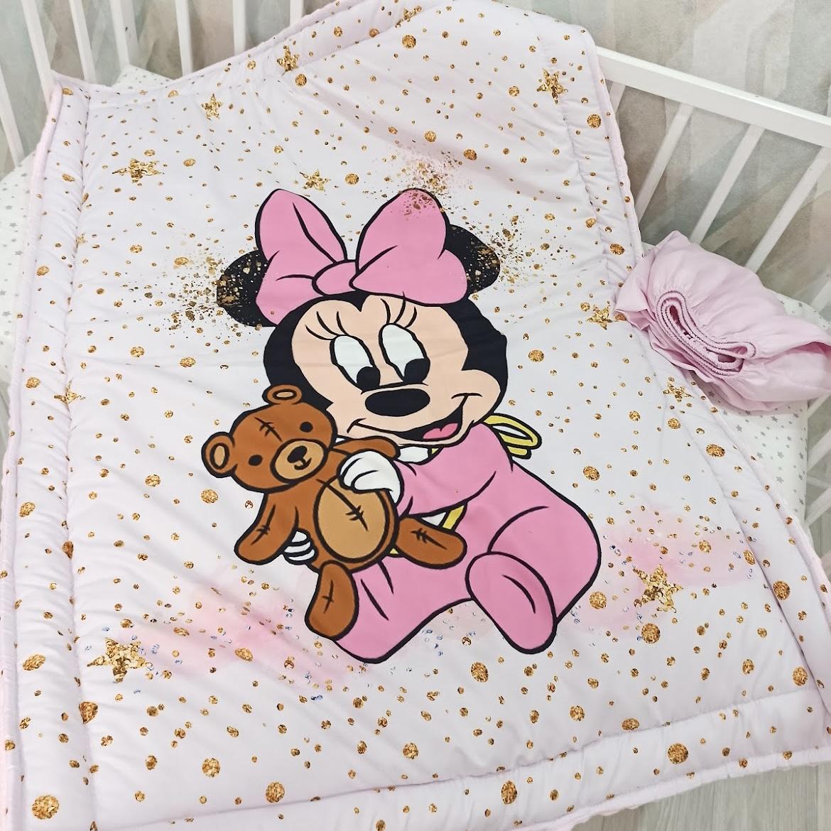 Coperta double face con la stampa minnie con stelline rosa oro