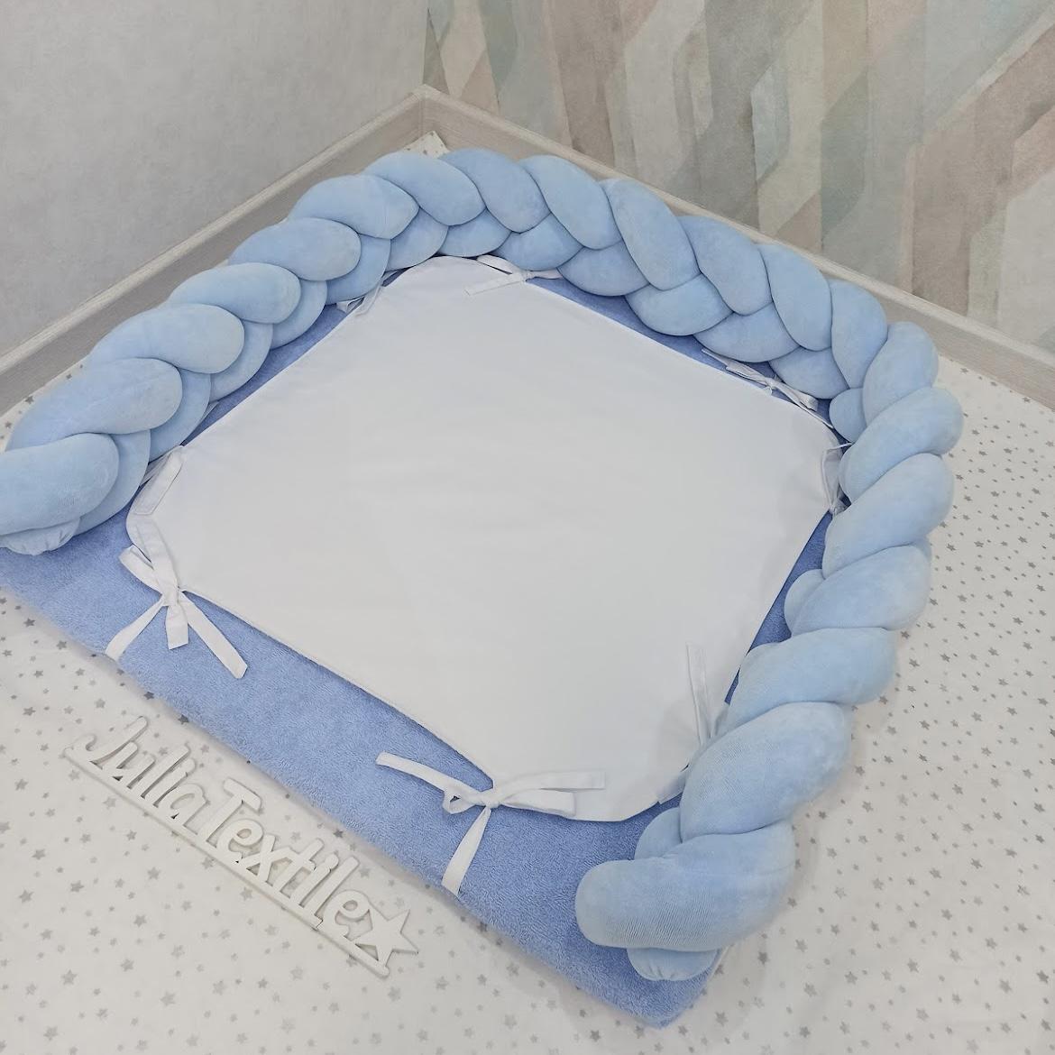 White light blue woven changing table