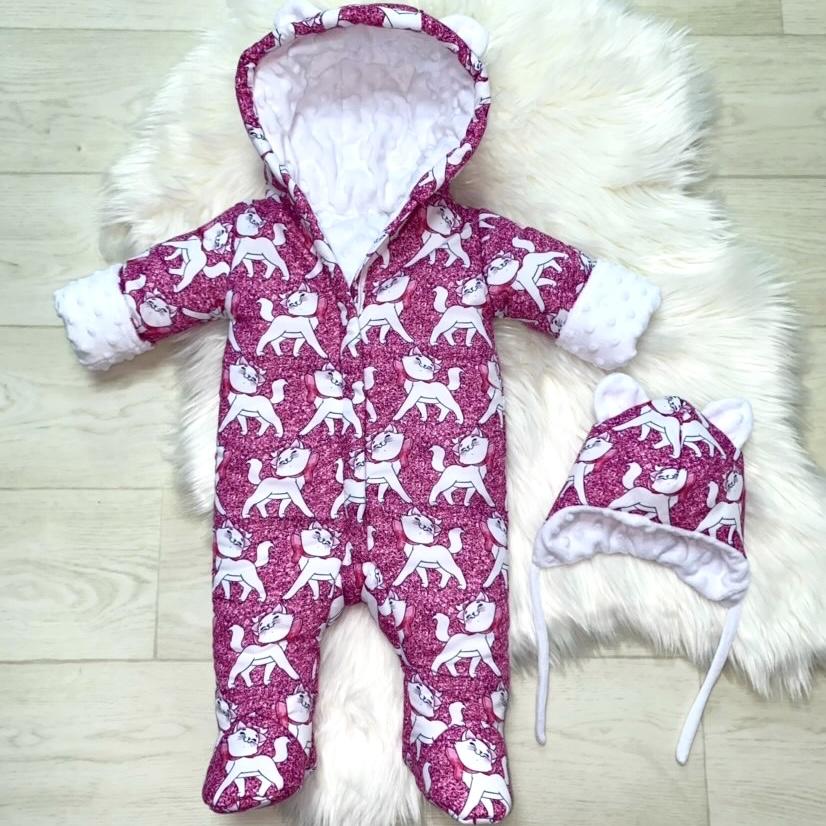 Winter onesie Minu cat fuchsia white