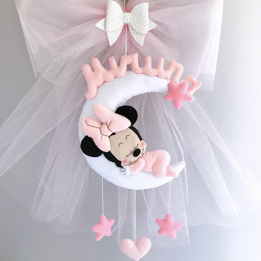 Minnie on the moon white pink birth bow