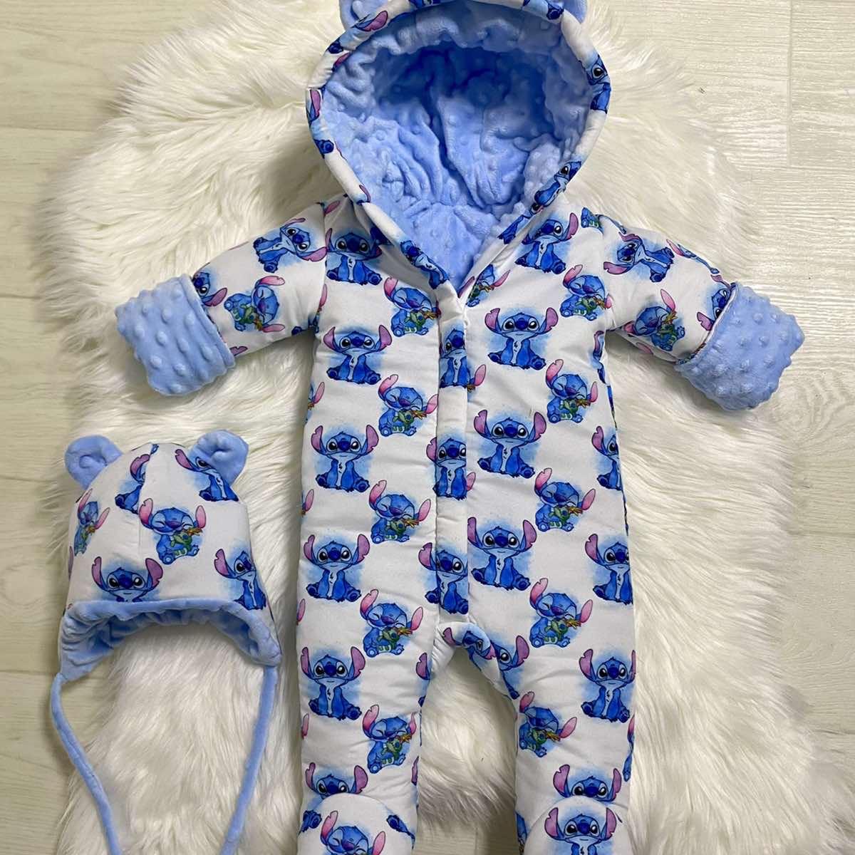 Winter jumpsuit with blue green white stitch print