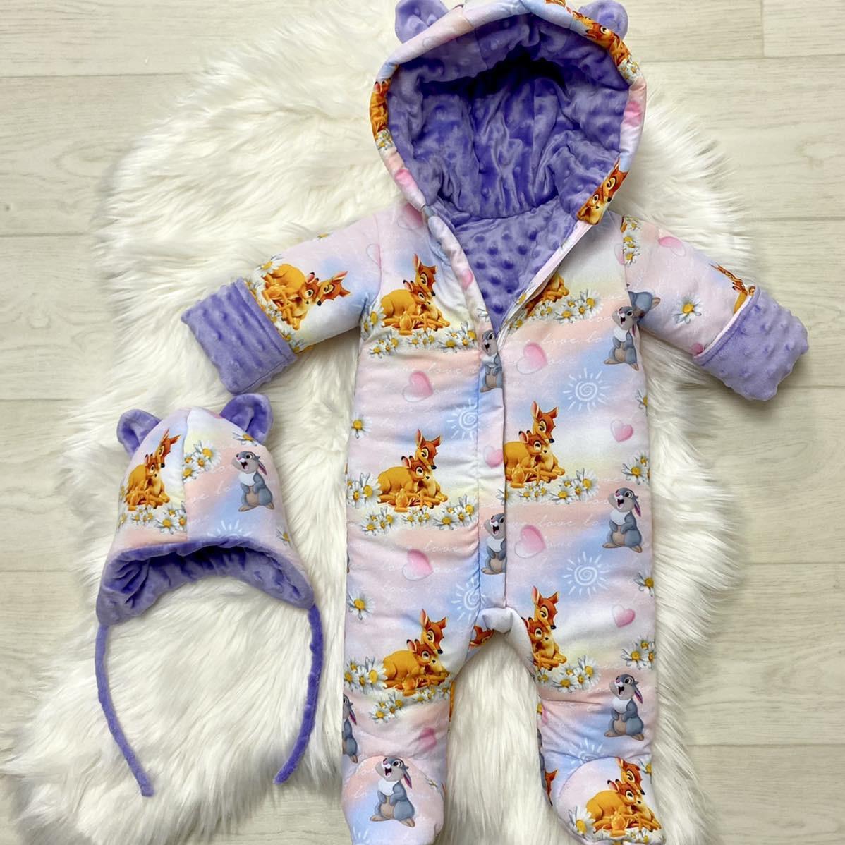 Winter onesie with the Bambi family print and purple drummer boy