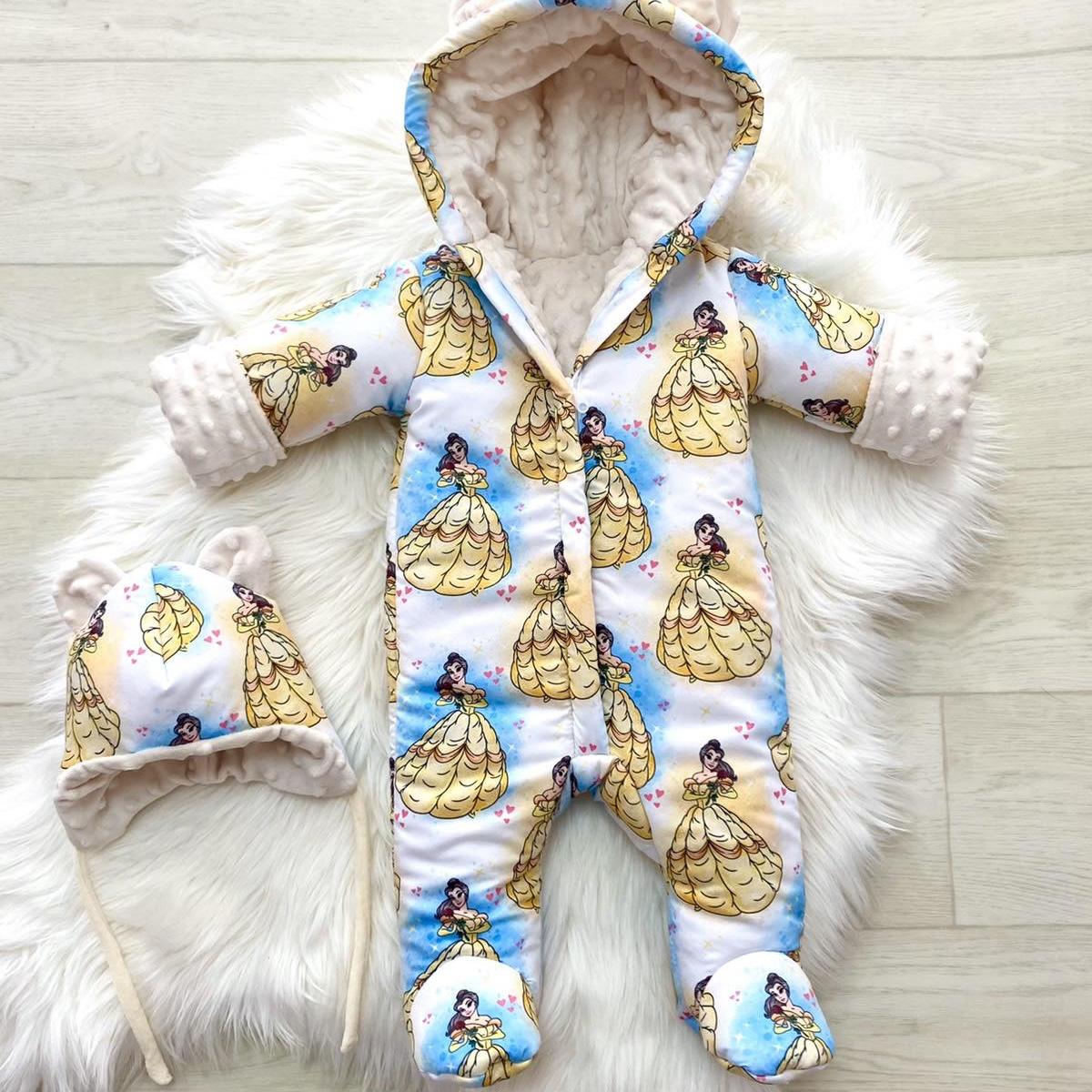 Winter onesie with white yellow Disney princess print