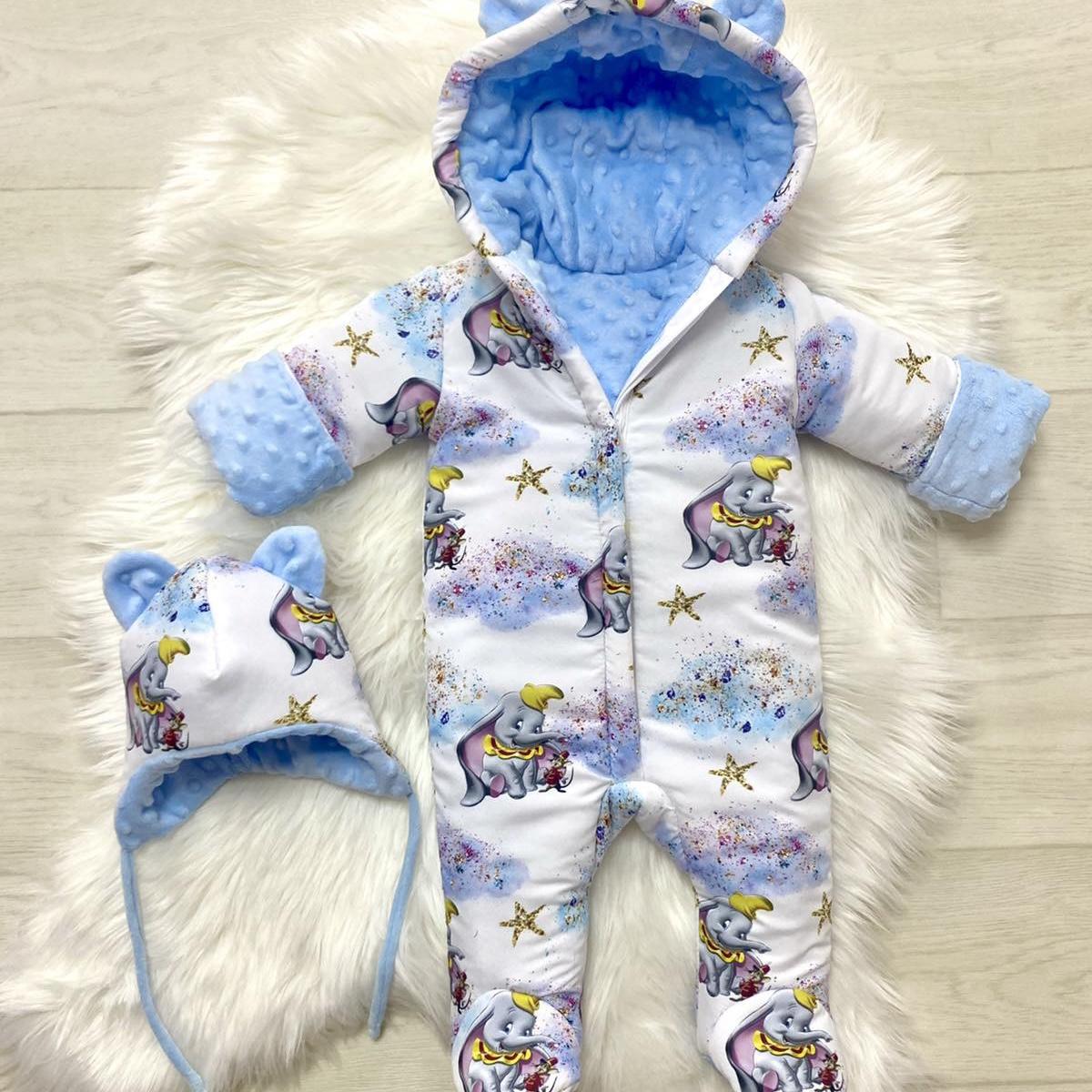 Winter onesie with the light blue Dumbo print
