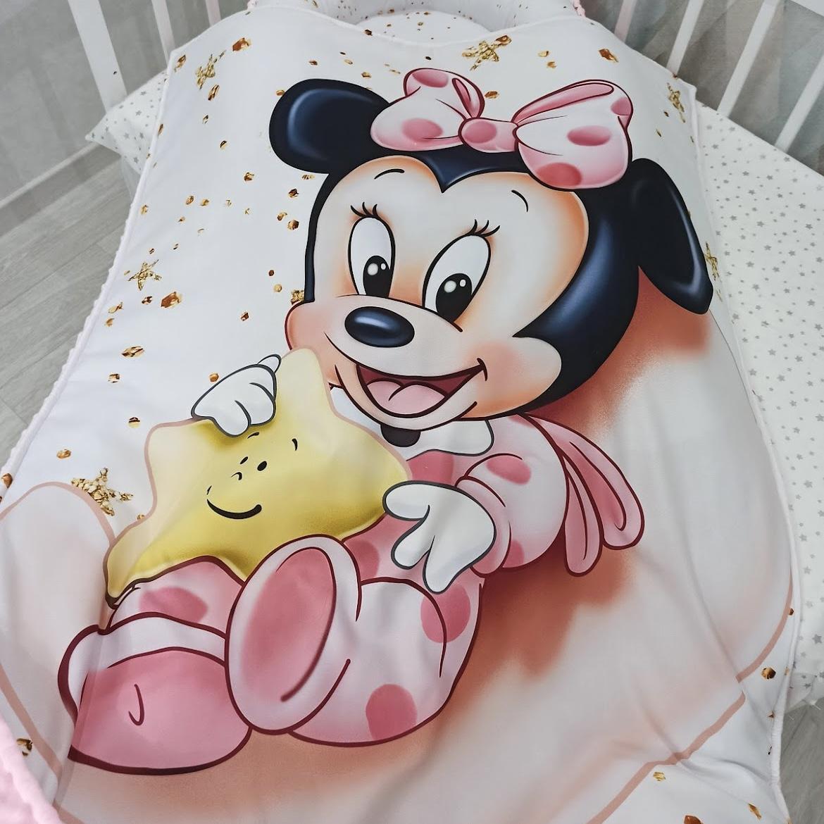 Coperta double face con la stampa minnie con stella rosa bianco oro