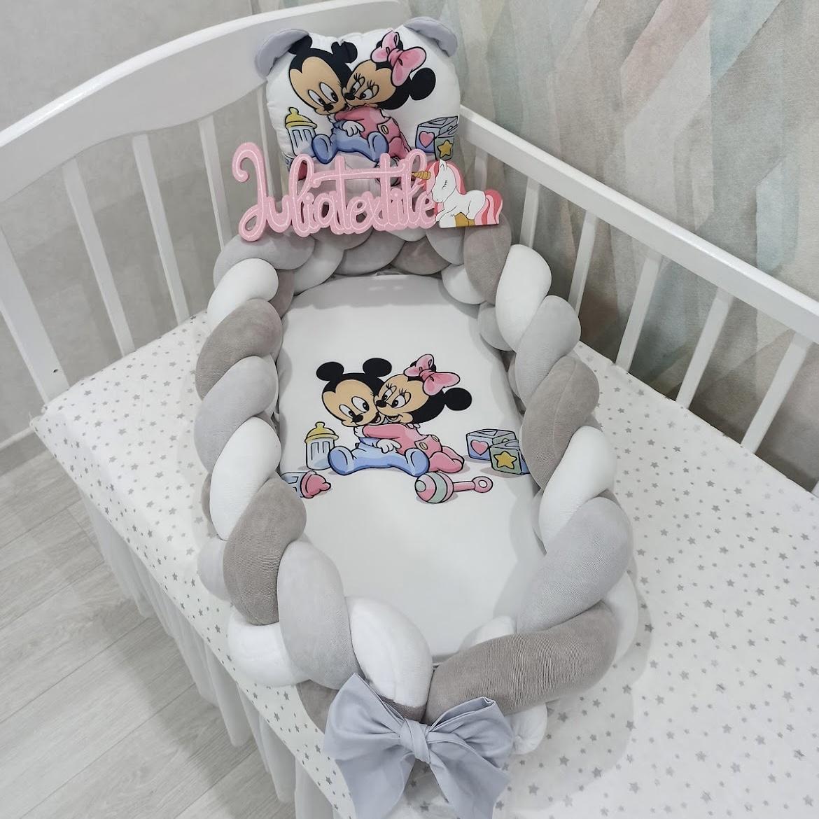 Braided reducer with gray white minnie and mickey print