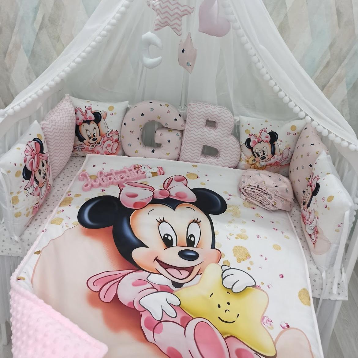 Set cuscini con la stampa e lettere minnie rosa bianco