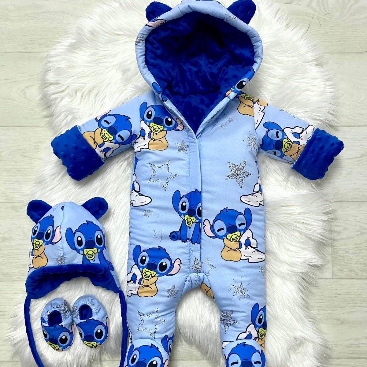 Tutina invernale con la stampa stitch baby blu azzurro