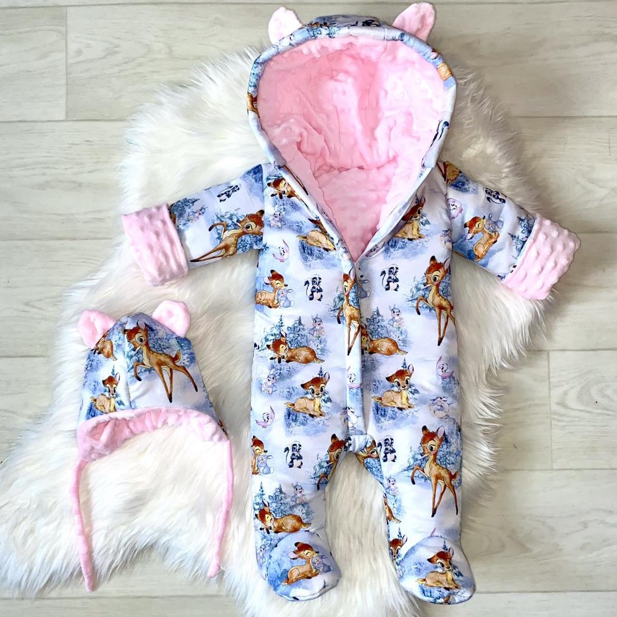 Winter onesie with the white-pink Bambi and Thumper print