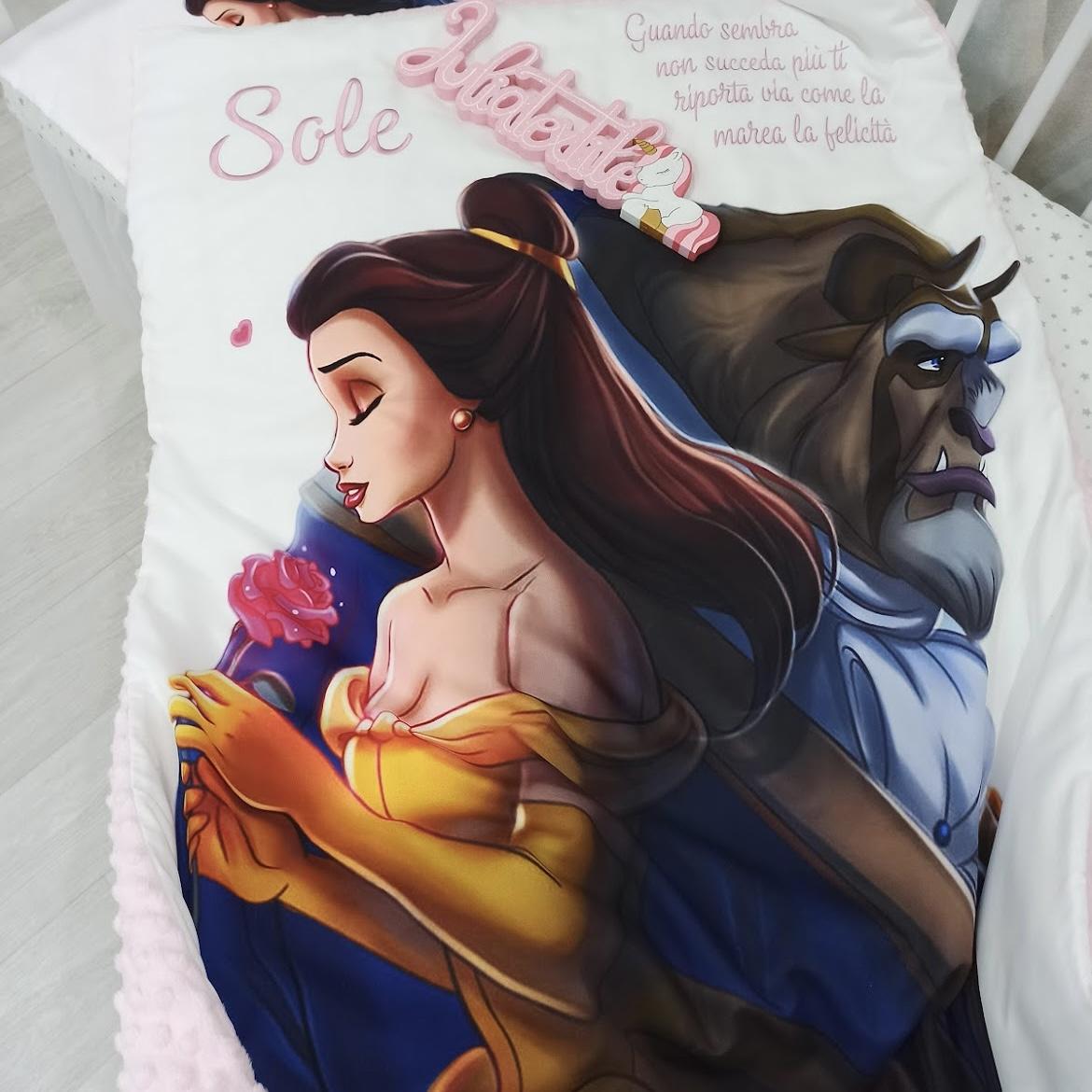 Reversible blanket with beauty and the beast print