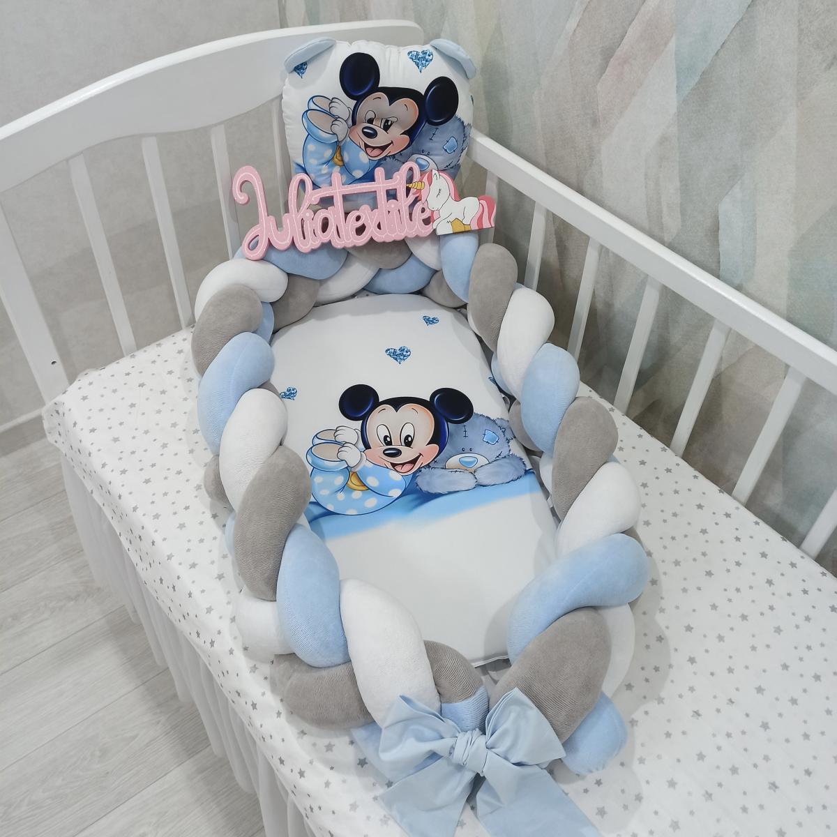 Riduttore intrecciato 2/1 con la stampa mickey mouse grigio azzurro