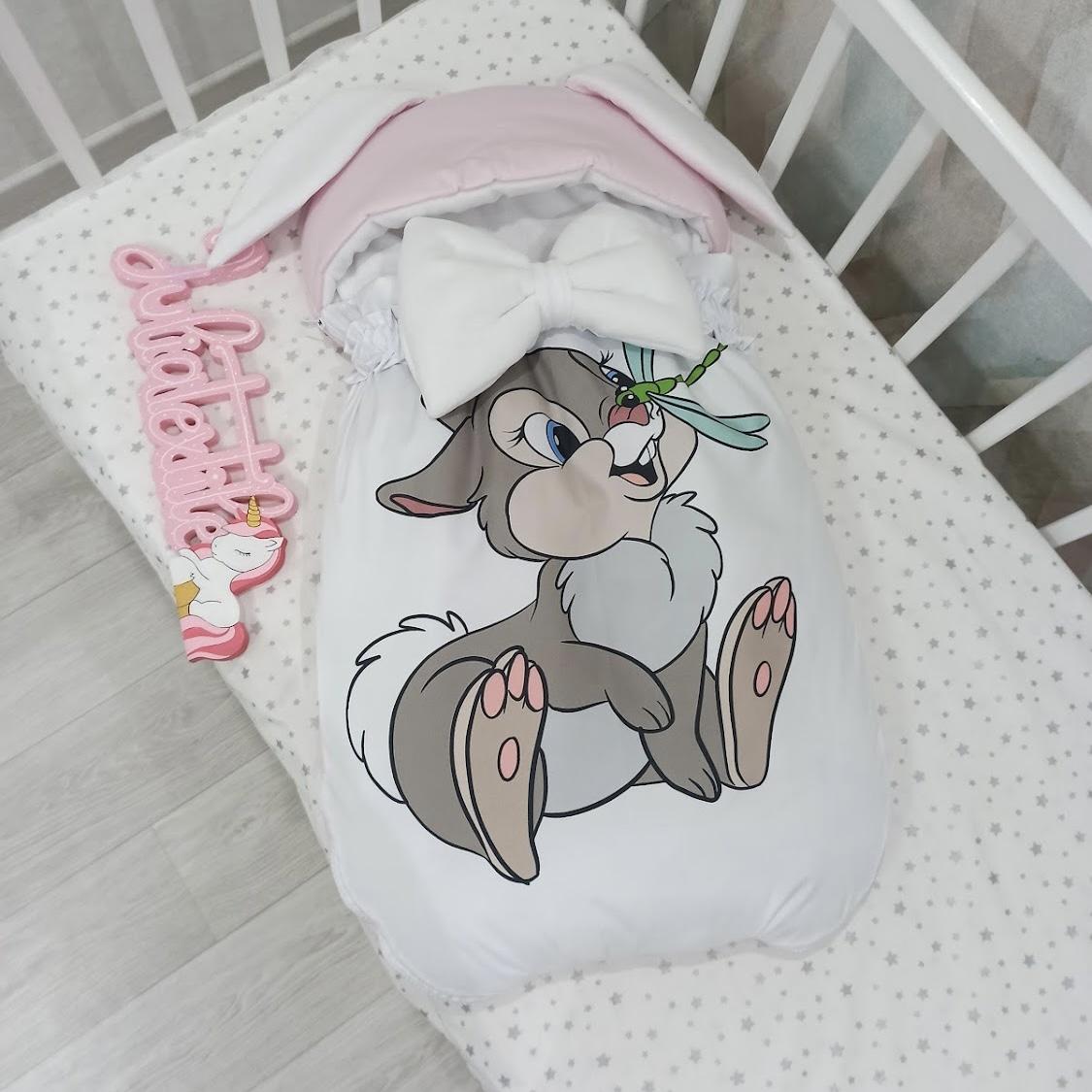 Winter sleeping bag with pastel pink white drummer print