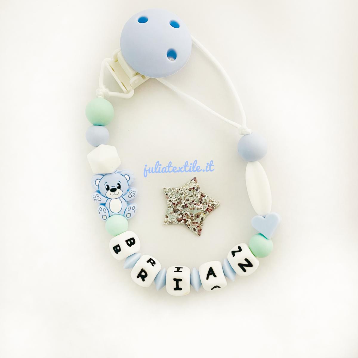 Chain with classic name with light blue teddy bear