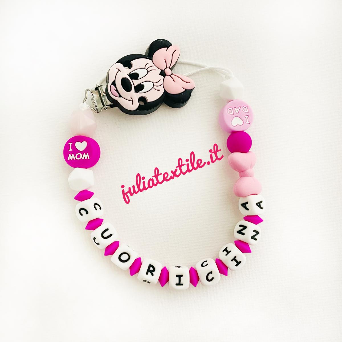 Catenella con nome minnie con fiocco fucsia rosa