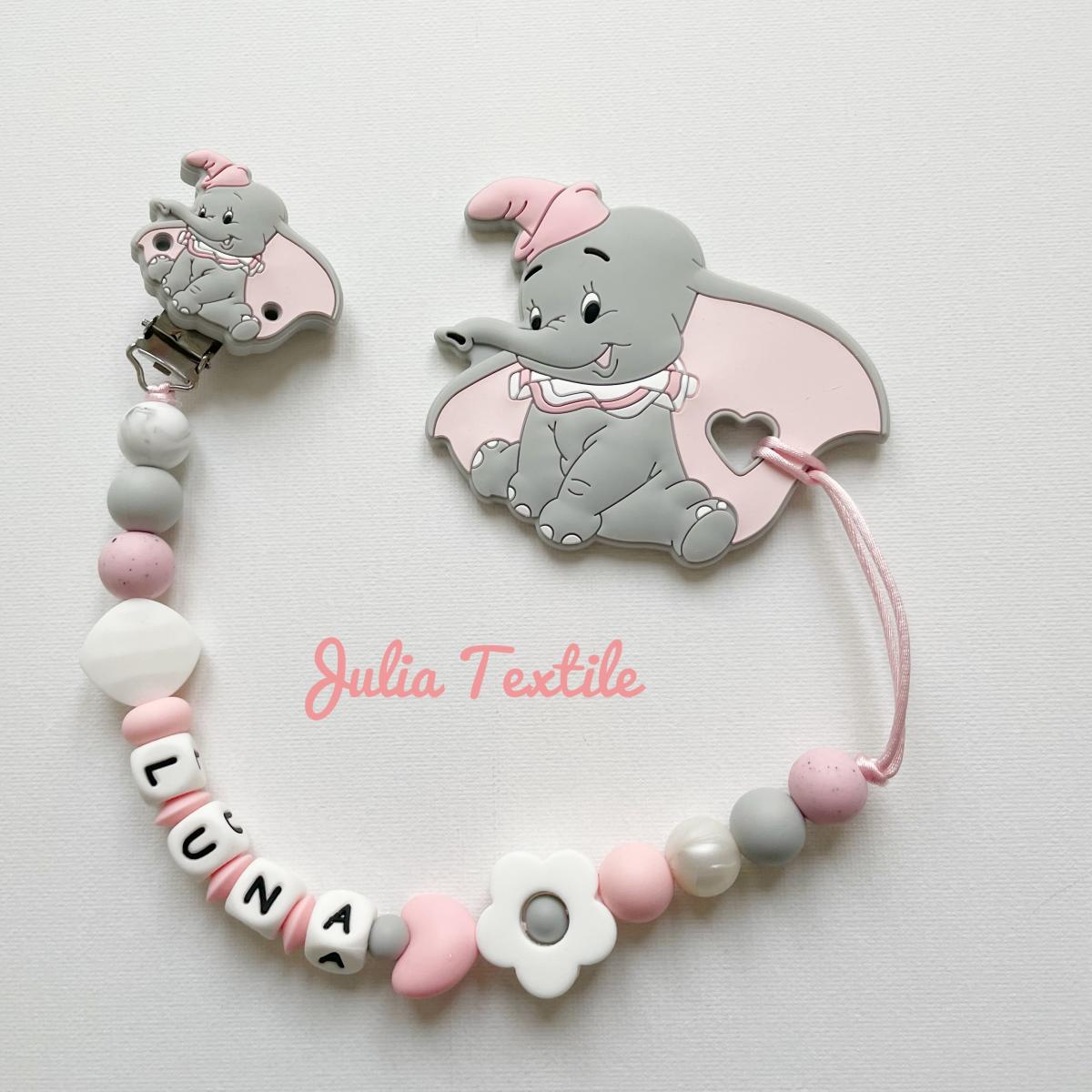 Pink dumbo name chain with white flower