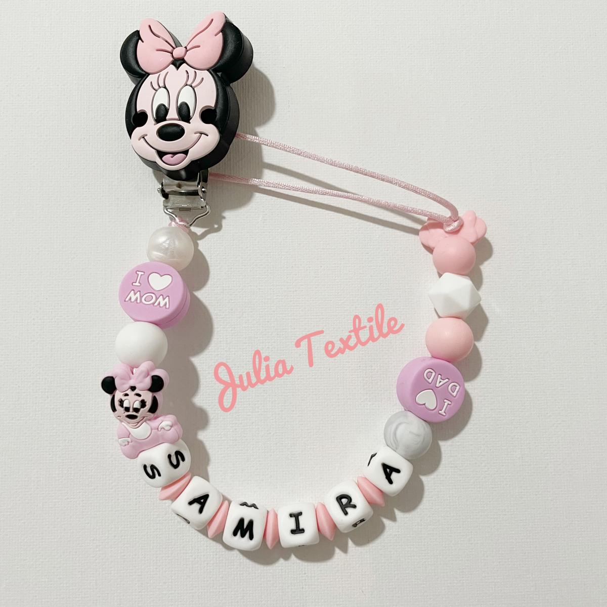 Chain with name minnie mouse i love mom white pink