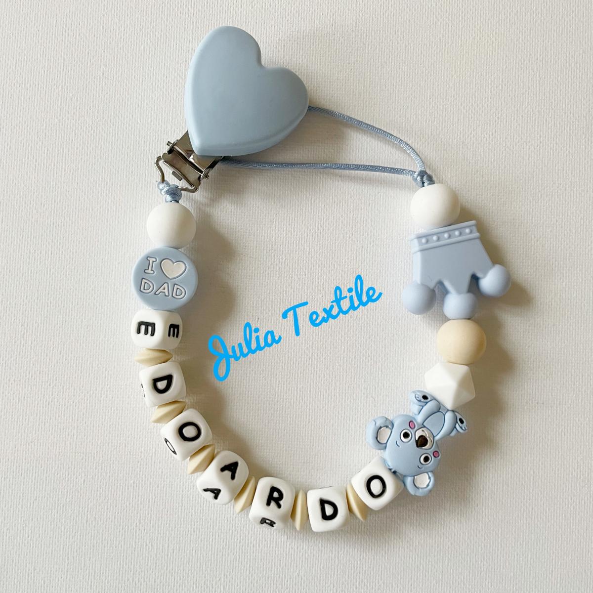 Chain with name, light blue teddy bear heart