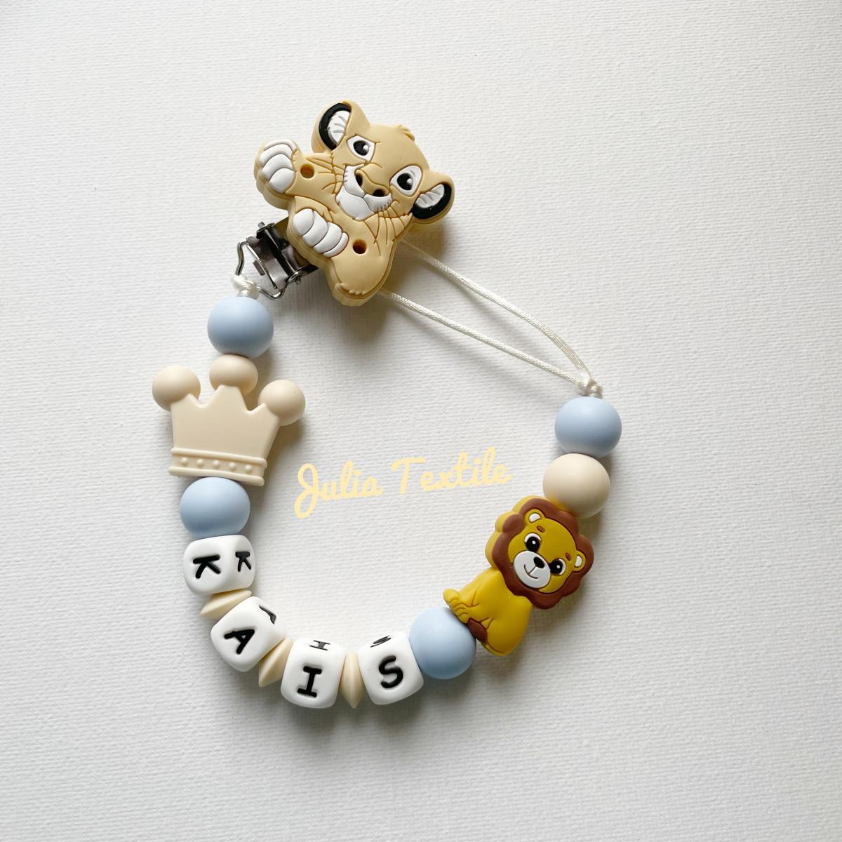 Chain with name Simba light blue beige lion cub