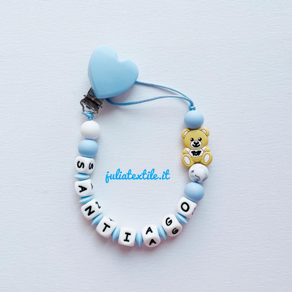 Chain with name Moschino light blue heart white