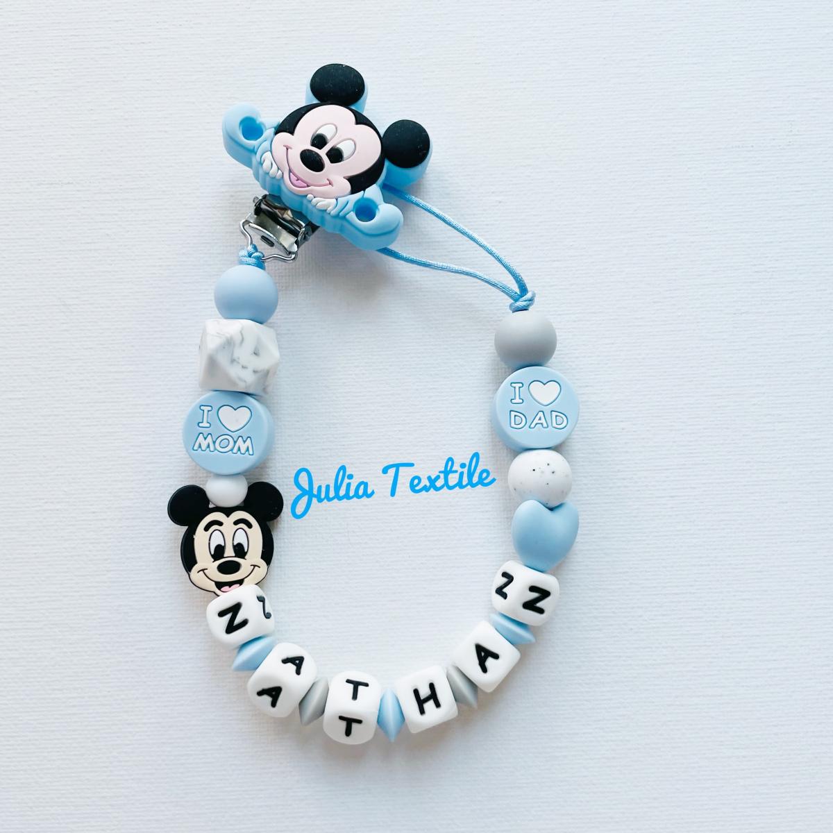 Chain with name mickey mouse light blue heart white