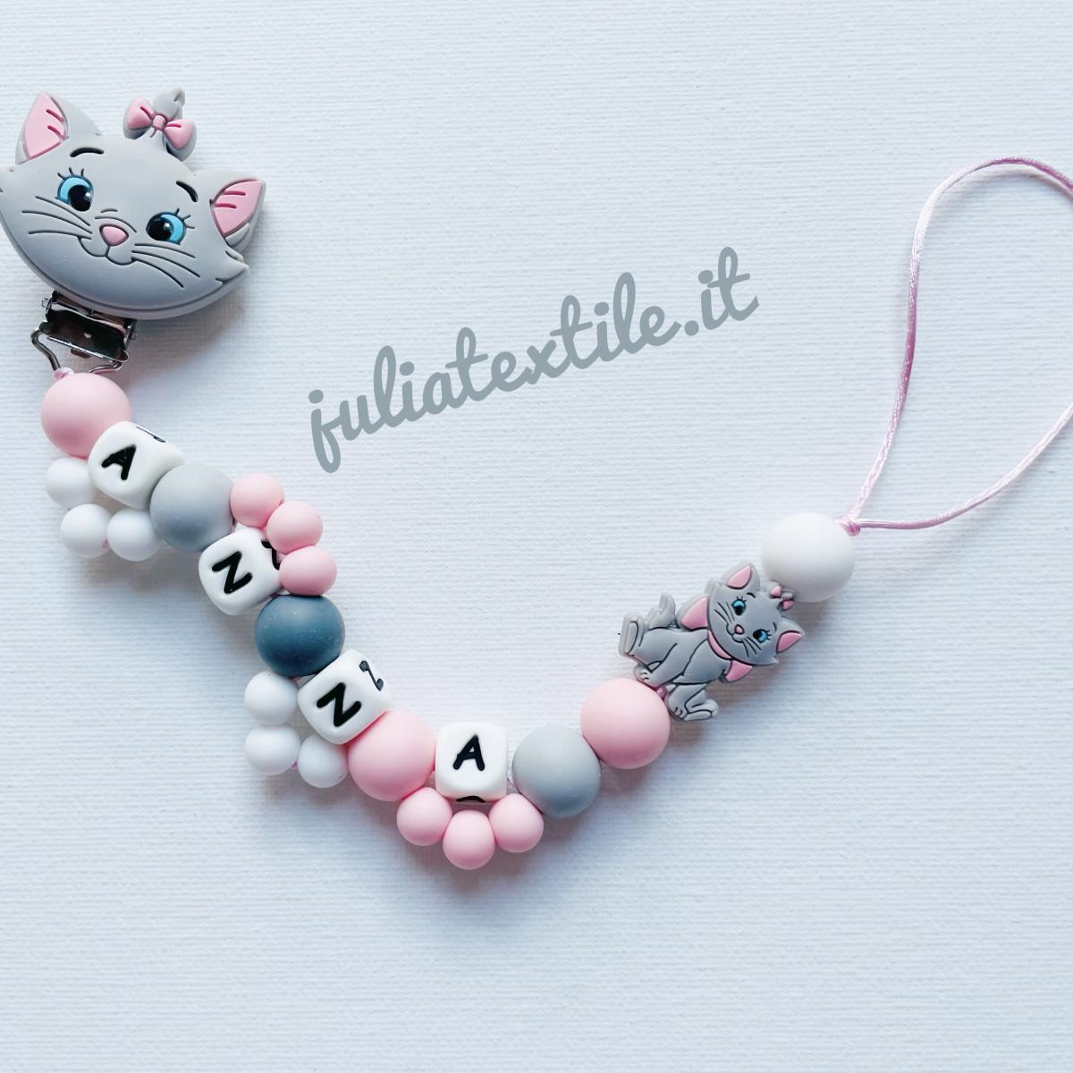 Pink gray Minu cat braided name chain