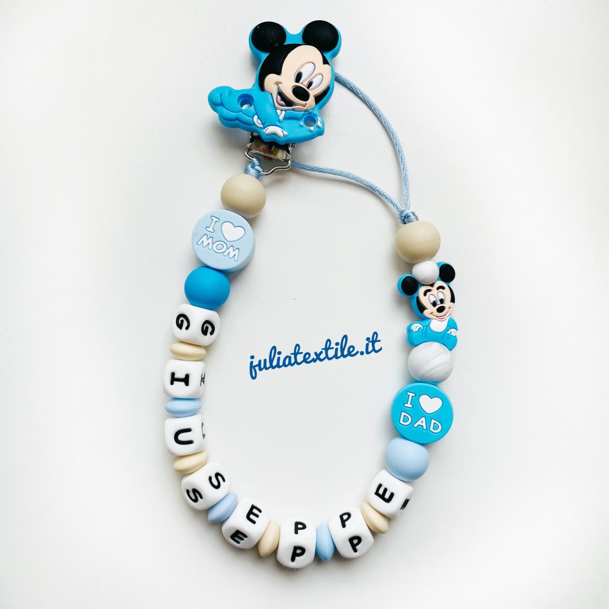 Catenella con nome Mickey mouse Disney azzurro bianco