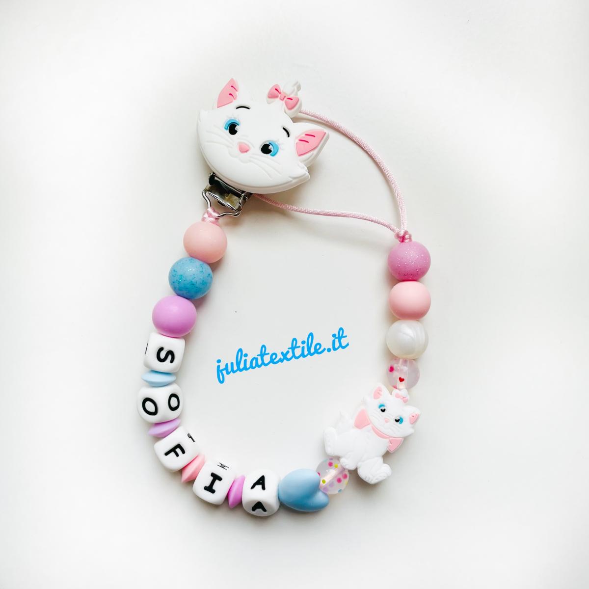 Chain with name Minu cat pink blush white