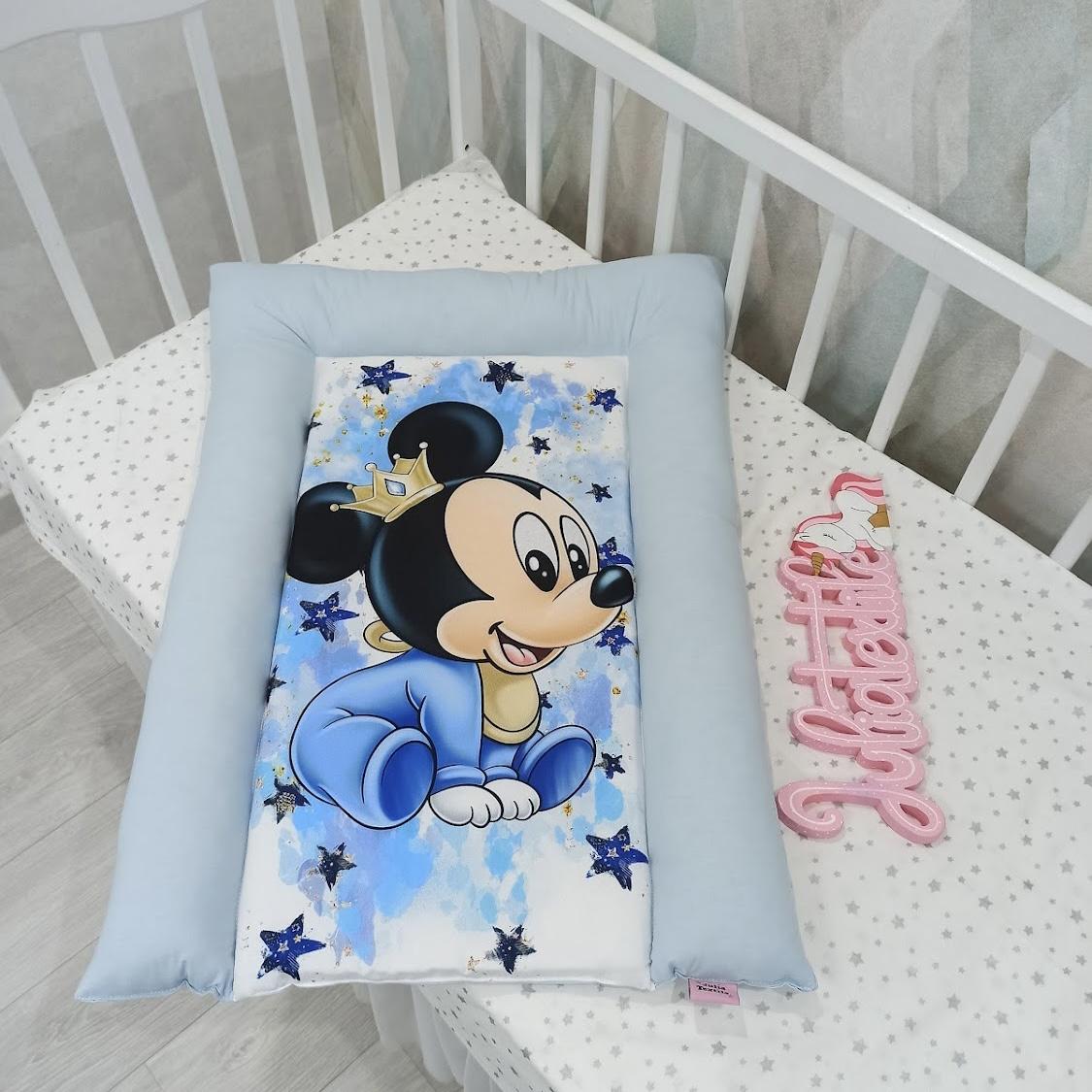 Changing table with mickey print with celestial blue crown