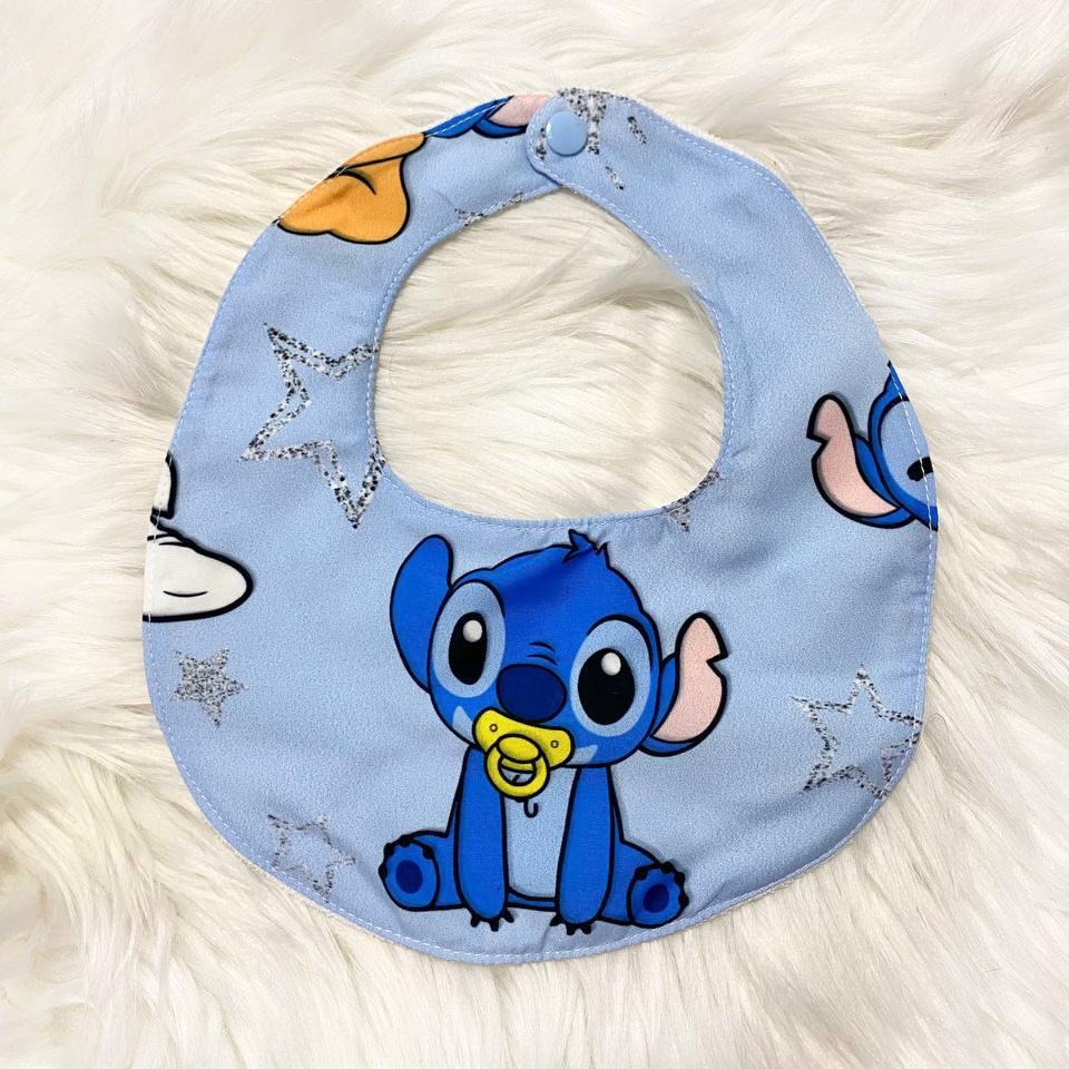 Bib with Stitch print with blue and white pacifier