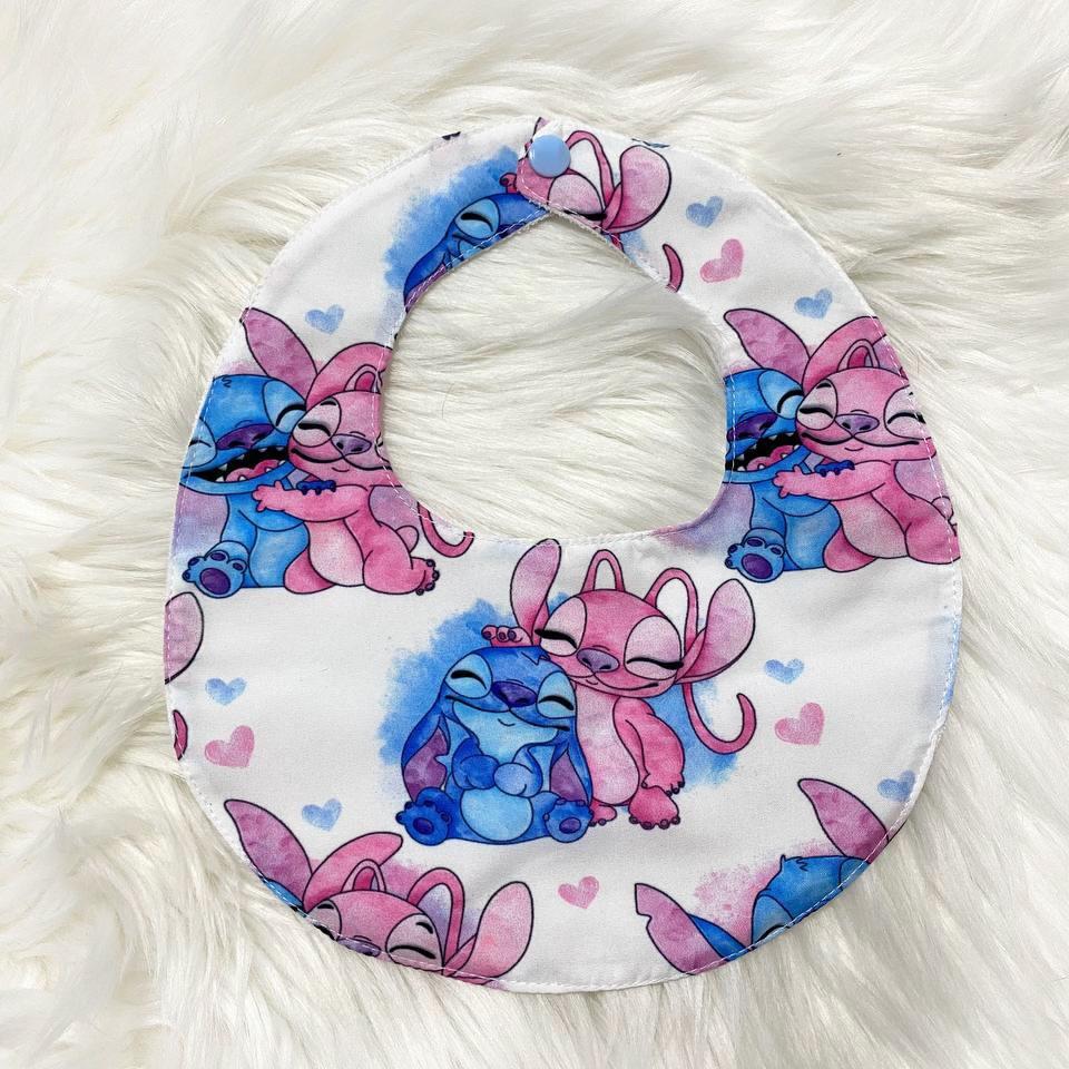 Bib with pink and blue angel and stitch print