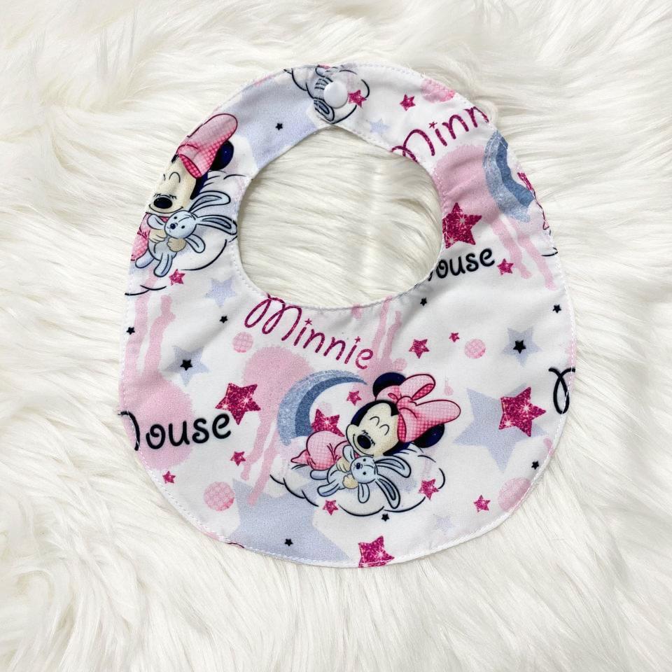 Bib with Minnie and white fuchsia bunny print