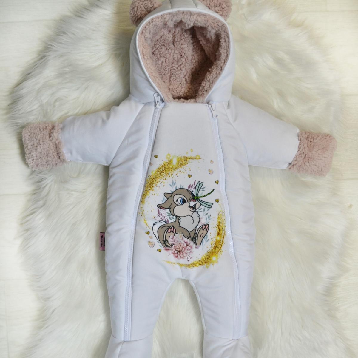 Winter onesie with bunny graphics with pink white butterfly