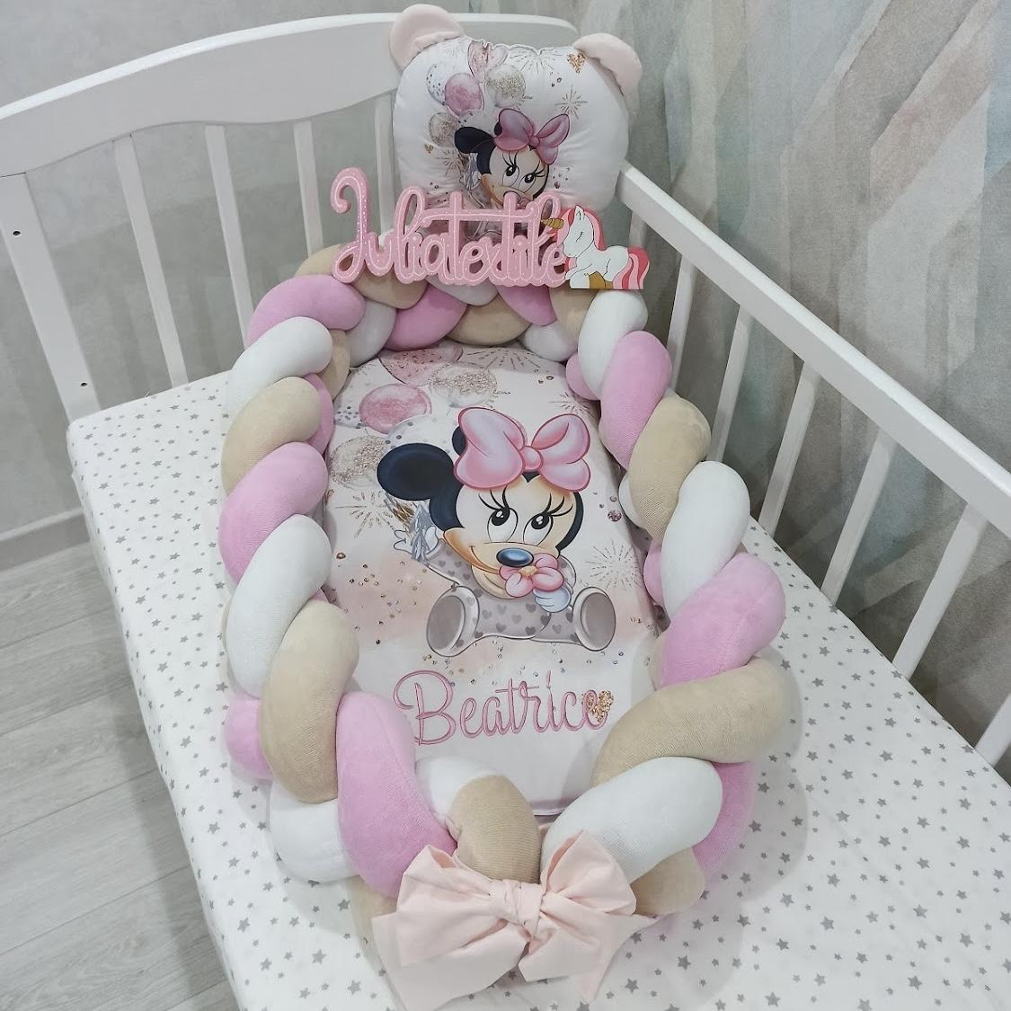 Riduttore intrecciato con la stampa digitale minnie con palloncini rosa beige bianco