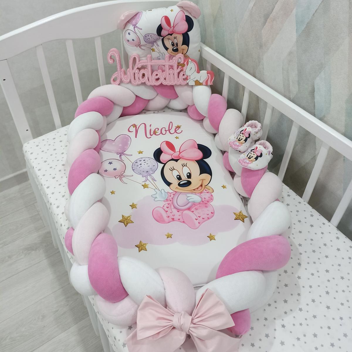 Braided Bumper with Minnie Mouse Print: Comfort and Elegance for Your Baby