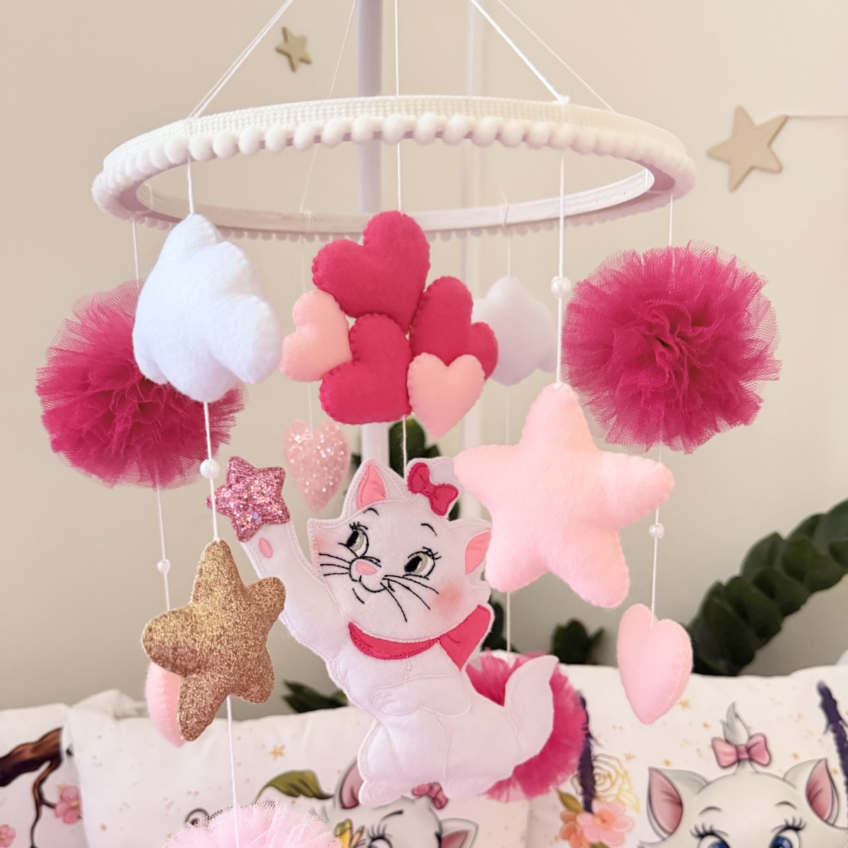 Pink Musical Baby Mobile with Kitten