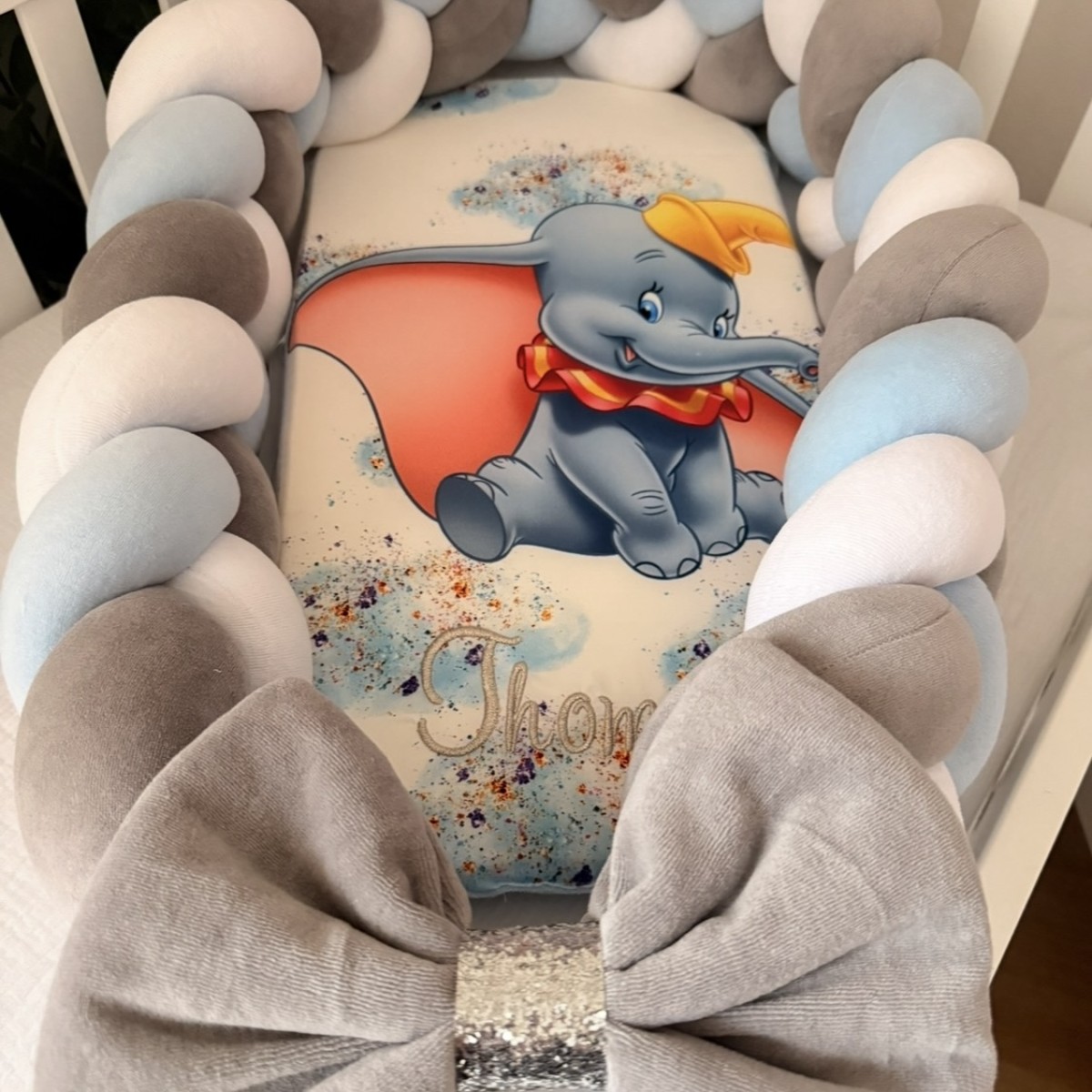 Personalized Braided Baby Nest Dumbo – Removable Braid