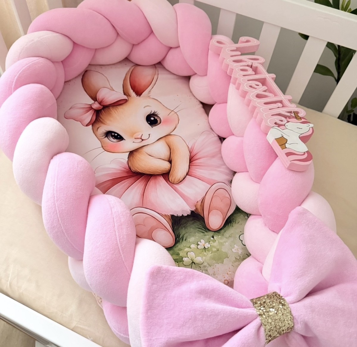 Personalized Pink Bunny Braided Baby Nest