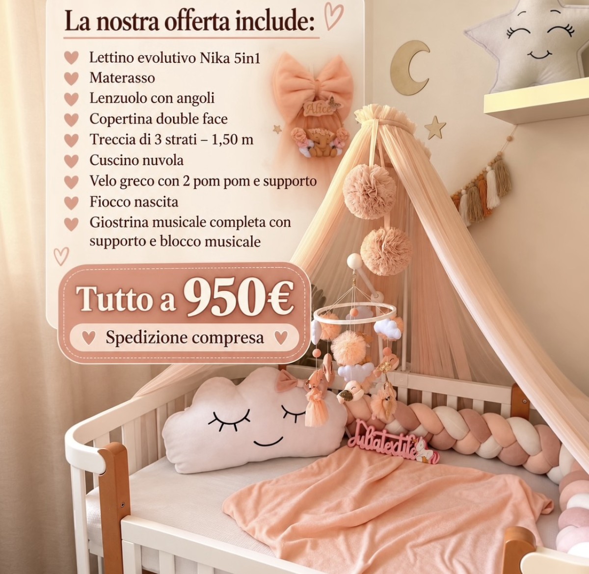 Nika 5-in-1 Convertible Crib Set with Baby Accessories